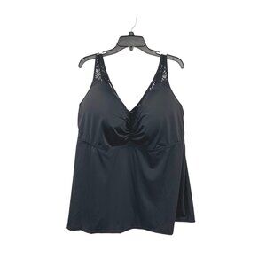 Swimsuits for All Tankini Top Womens 44F NEW Black Crochet Underwire